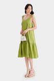  Đầm linen midi 2 dây xẻ V 