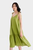  Đầm linen midi 2 dây xẻ V 