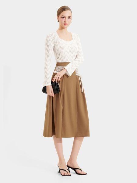  Váy midi 2 túi phối ren đính nơ 