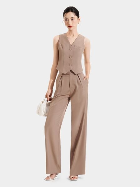  Quần tây ống suông 2 túi nhấn li trước 