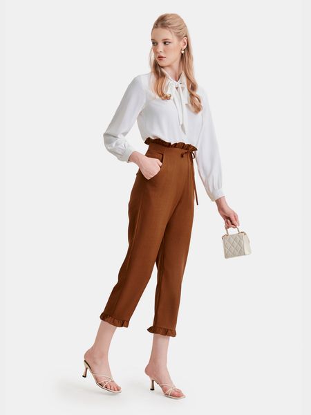  Quần lửng lưng liền đính nơ 2 túi lai phối bèo 