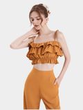  Áo 2 dây croptop phối bèo nhún thun eo 