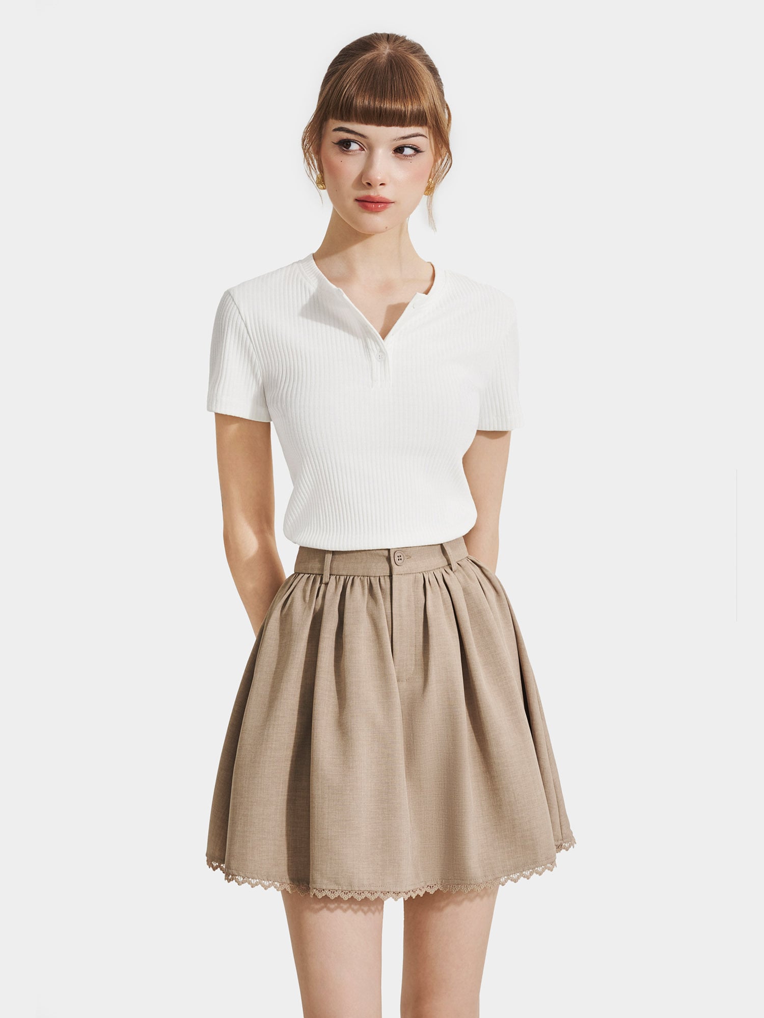 Váy mini form A lai phối ren