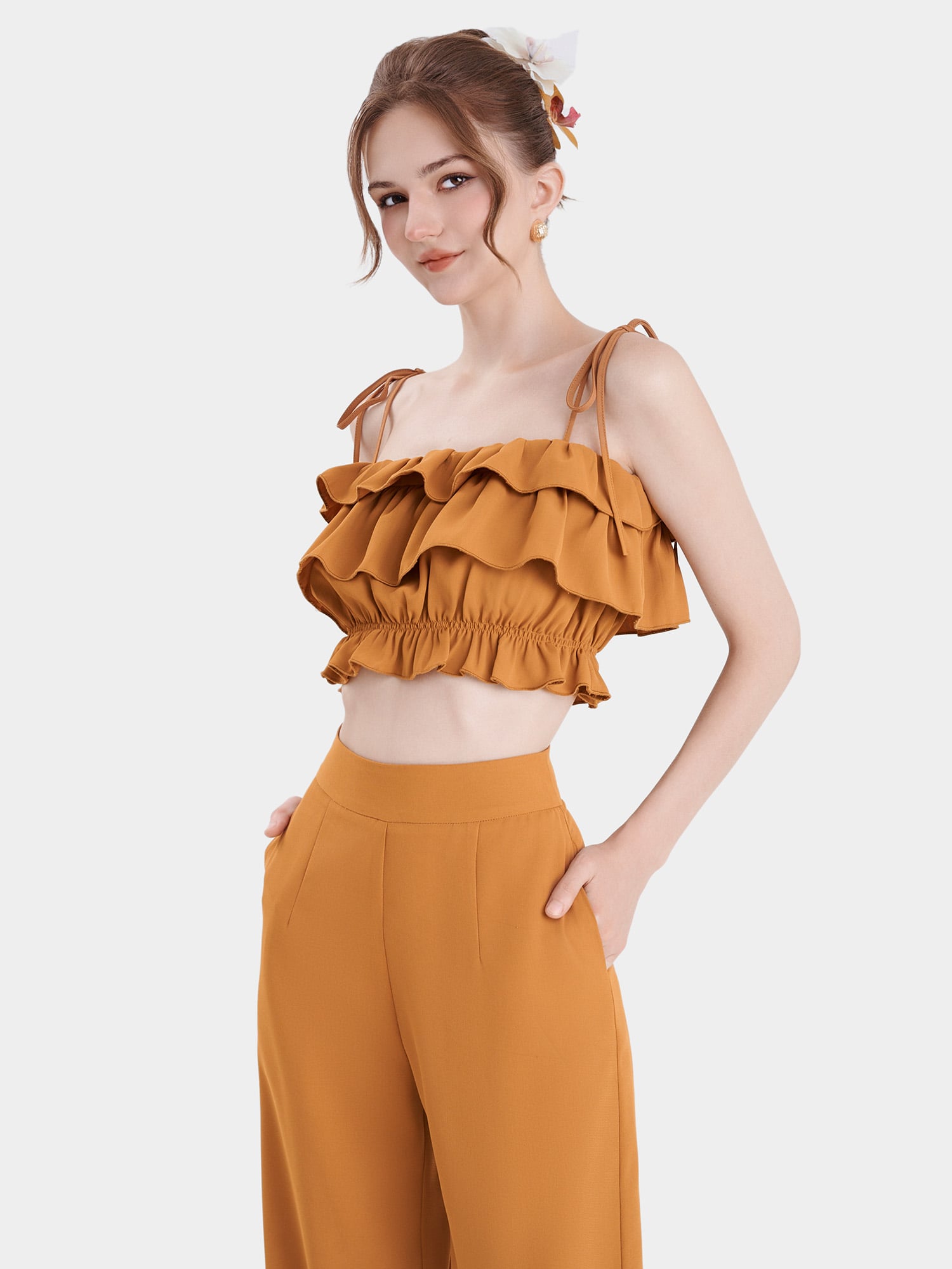 Quần dài ống suông lưng cao 2 túi nhấn li trước