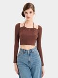  Áo thun croptop cổ yếm tay dài 