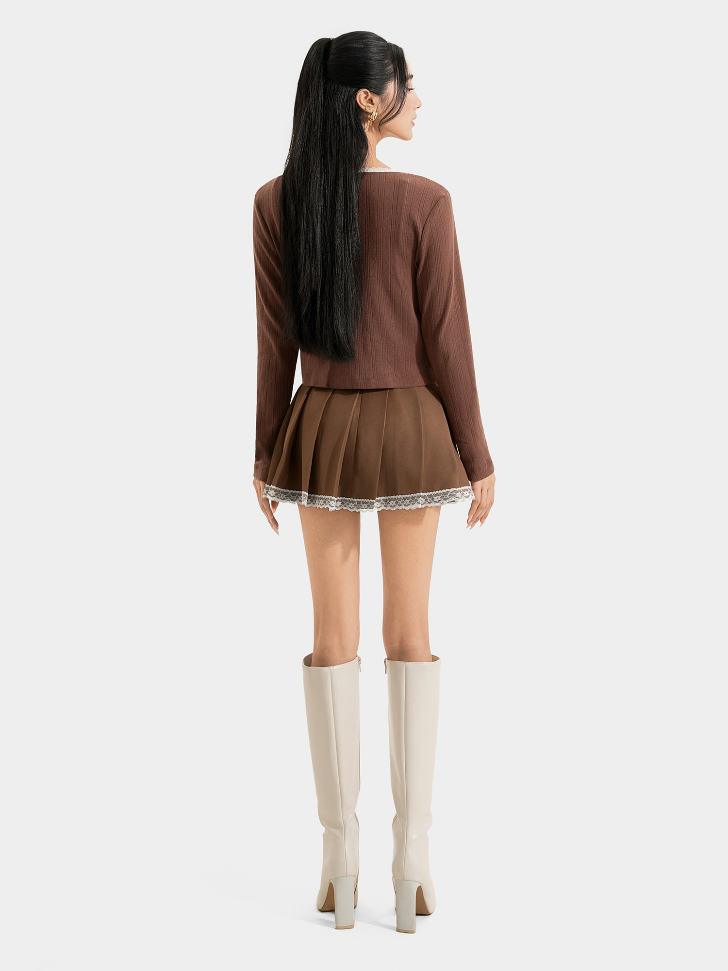 Áo cardigan phối ren thắt nơ