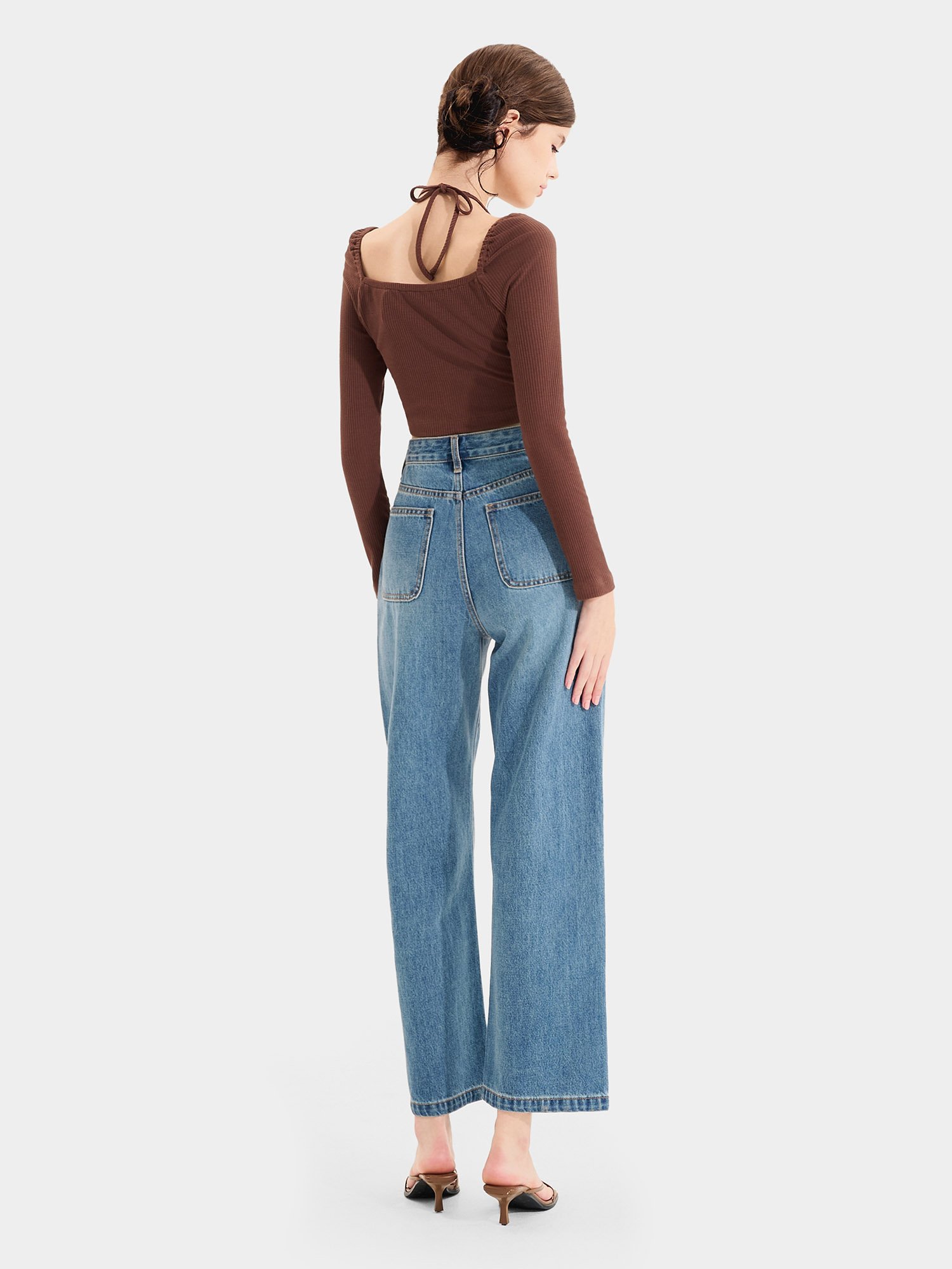 Áo thun croptop cổ yếm tay dài