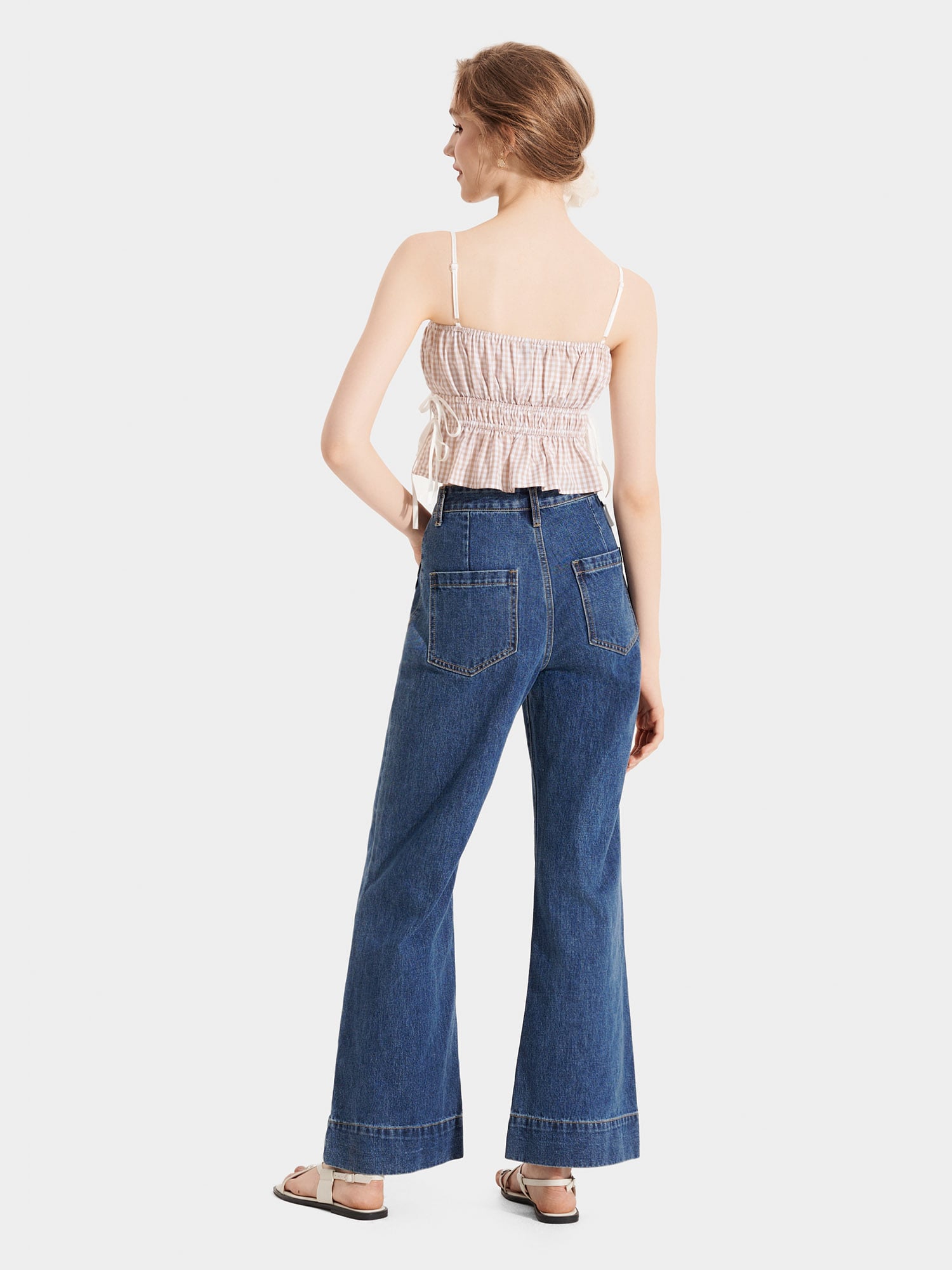 Áo 2 dây caro nhún thun thắt nơ hông