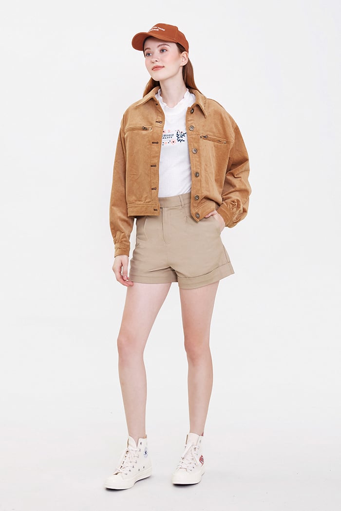 Áo khoác khaki jeans dây kéo túi