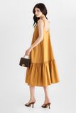  Đầm linen midi 2 dây xẻ V 