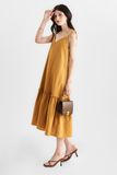  Đầm linen midi 2 dây xẻ V 
