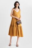  Đầm linen midi 2 dây xẻ V 