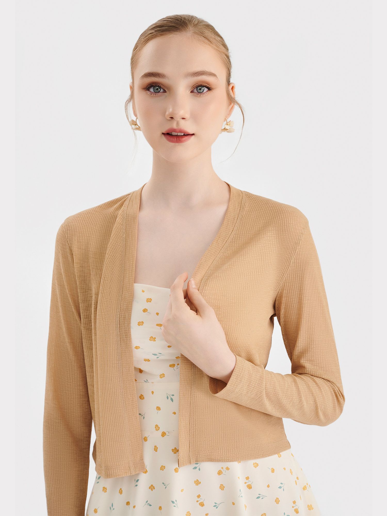  Áo cardigan cổ V tay dài 