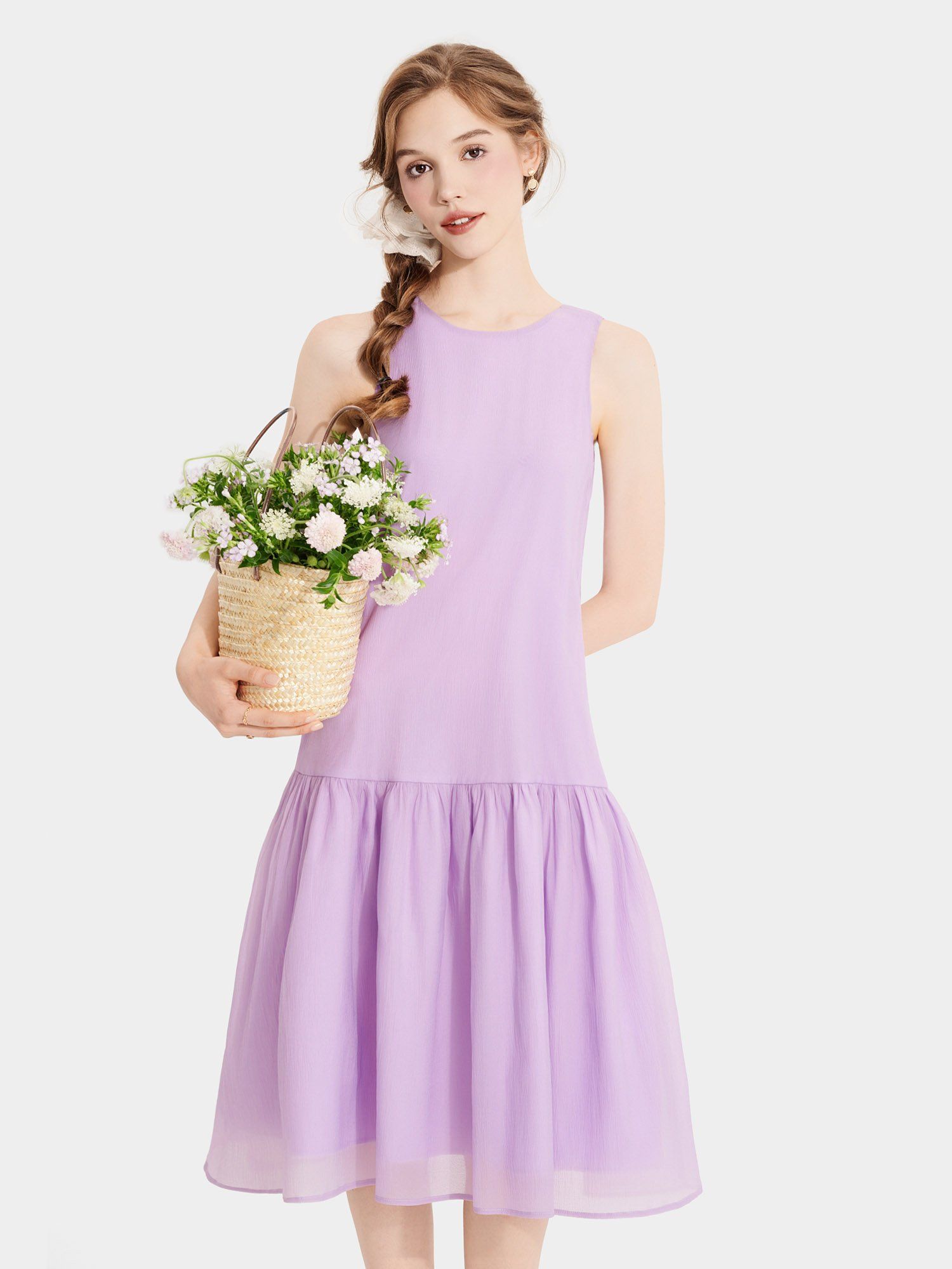  Đầm midi form suông sát nách thắt nơ lưng 