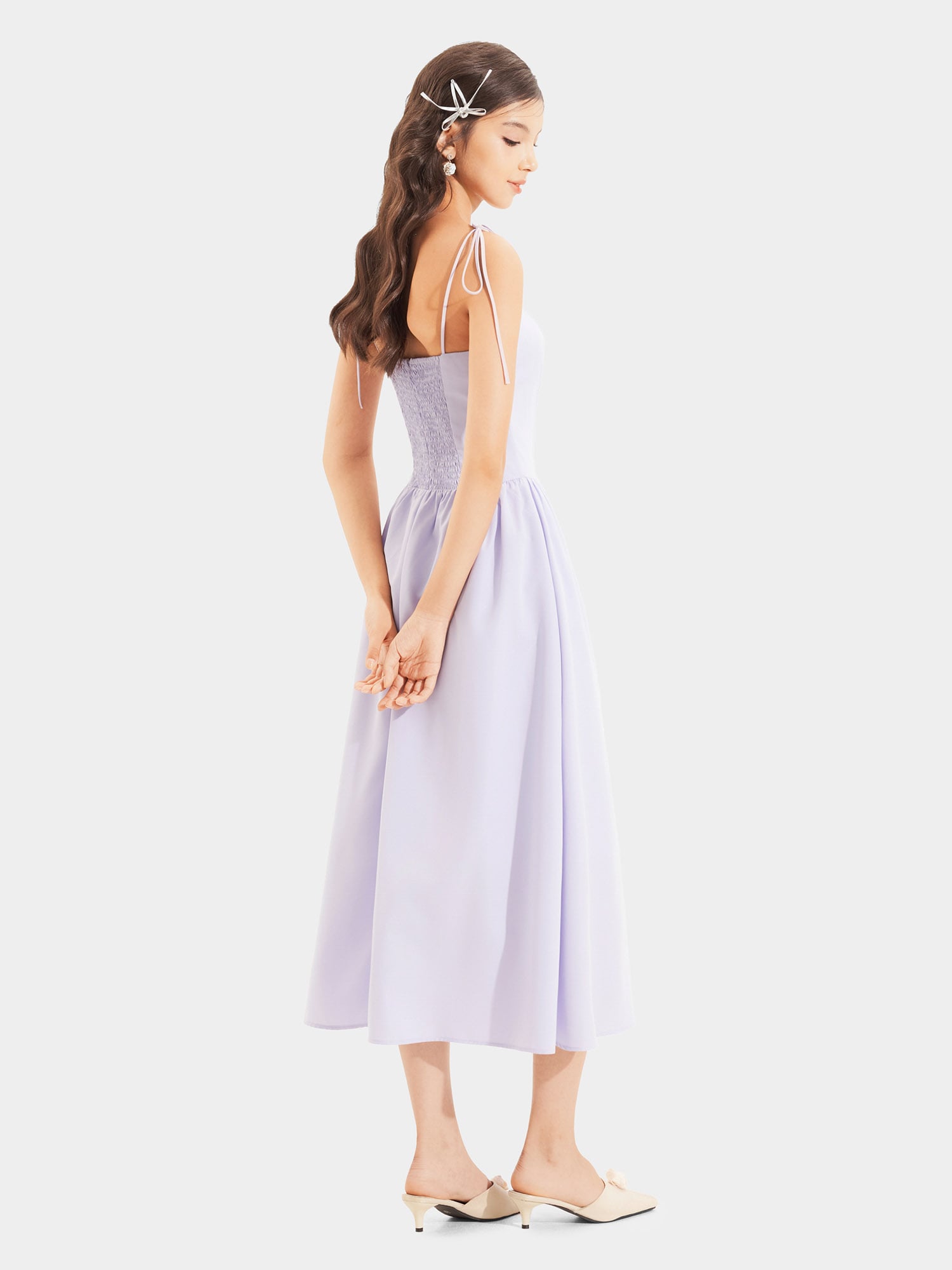 Đầm midi 2 dây smocking lưng