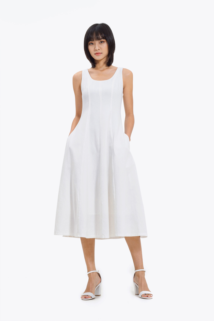  Đầm midi sát nách linen 