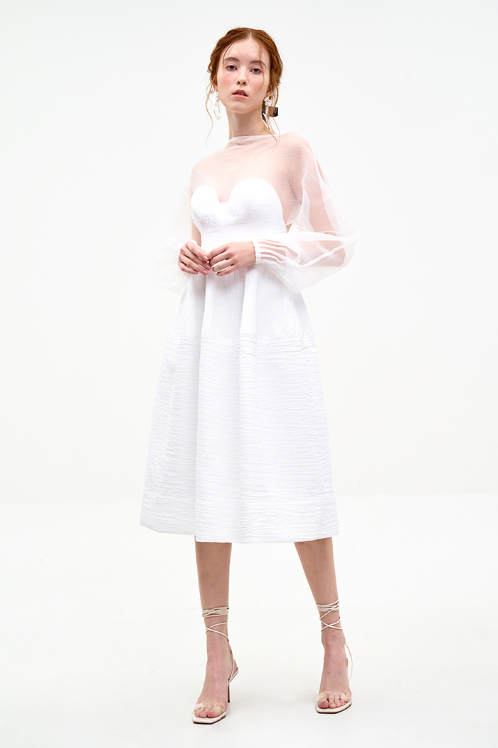 Đầm midi sheer cúp ngực hở lưng