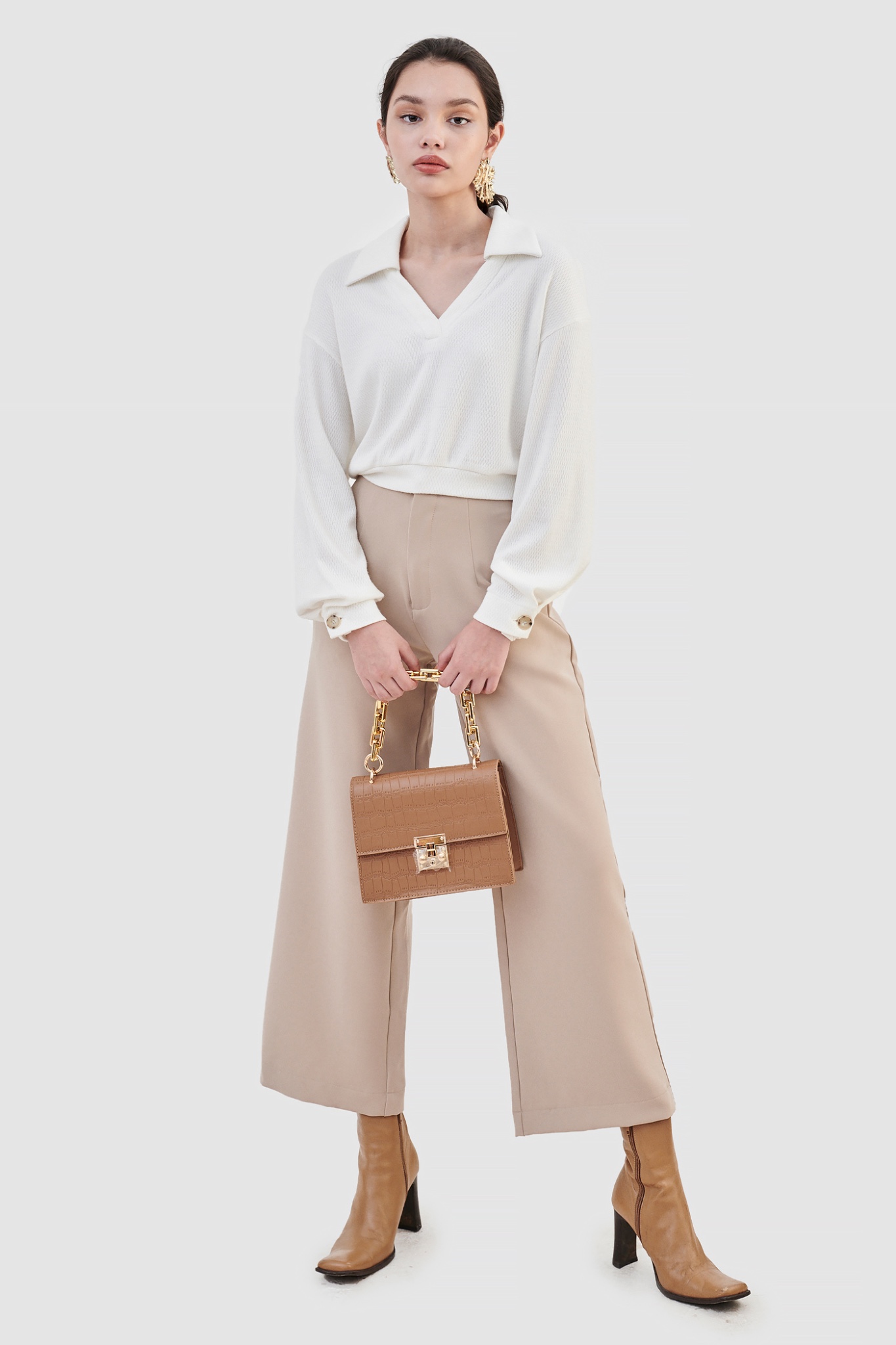 Áo knit crop cổ polo