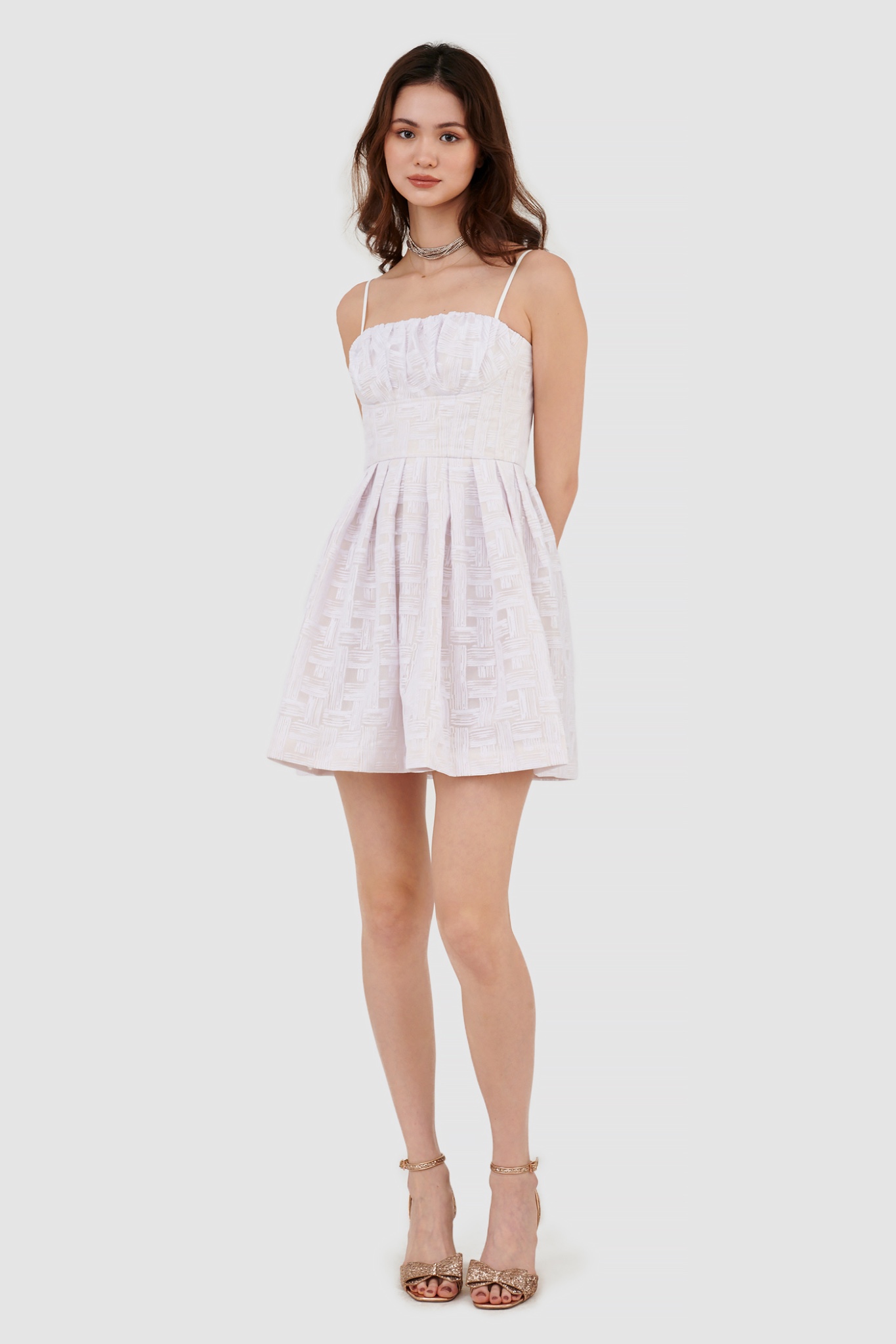 Đầm 2 dây ren cúp ngực tùng xếp ly
