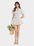  Áo linen tay phồng smocking cổ tim phối bèo đính nơ 