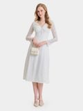  Đầm ren midi tay dài cổ tim đính nơ cổ 