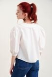  Áo sơ mi form rộng crop nhấn lá cổ 
