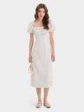  Đầm midi linen cổ vuông tay phồng smocking lưng 