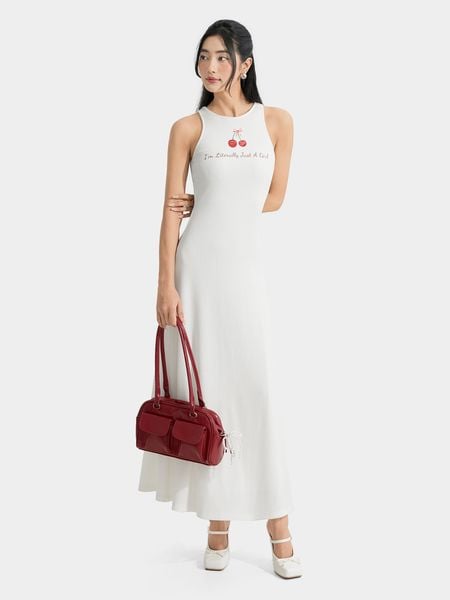  Đầm midi thun sát nách  form ôm in hình 