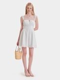  Đầm mini linen 2 dây nhún thun smocking lưng phối ren 
