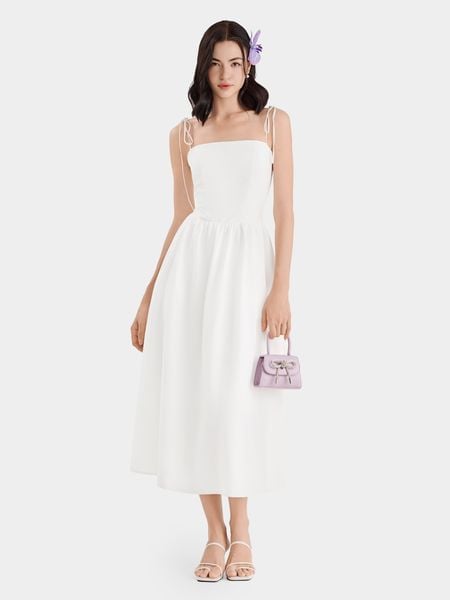  Đầm midi 2 dây smocking lưng 