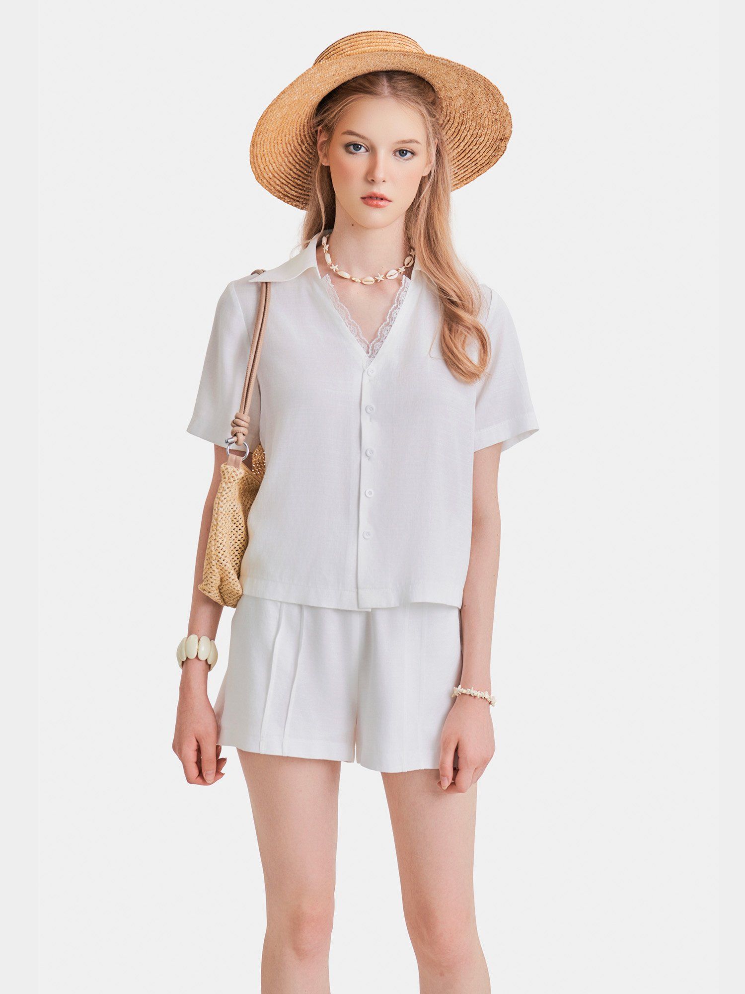  Quần short lưng thun 2 túi dằn li trước 