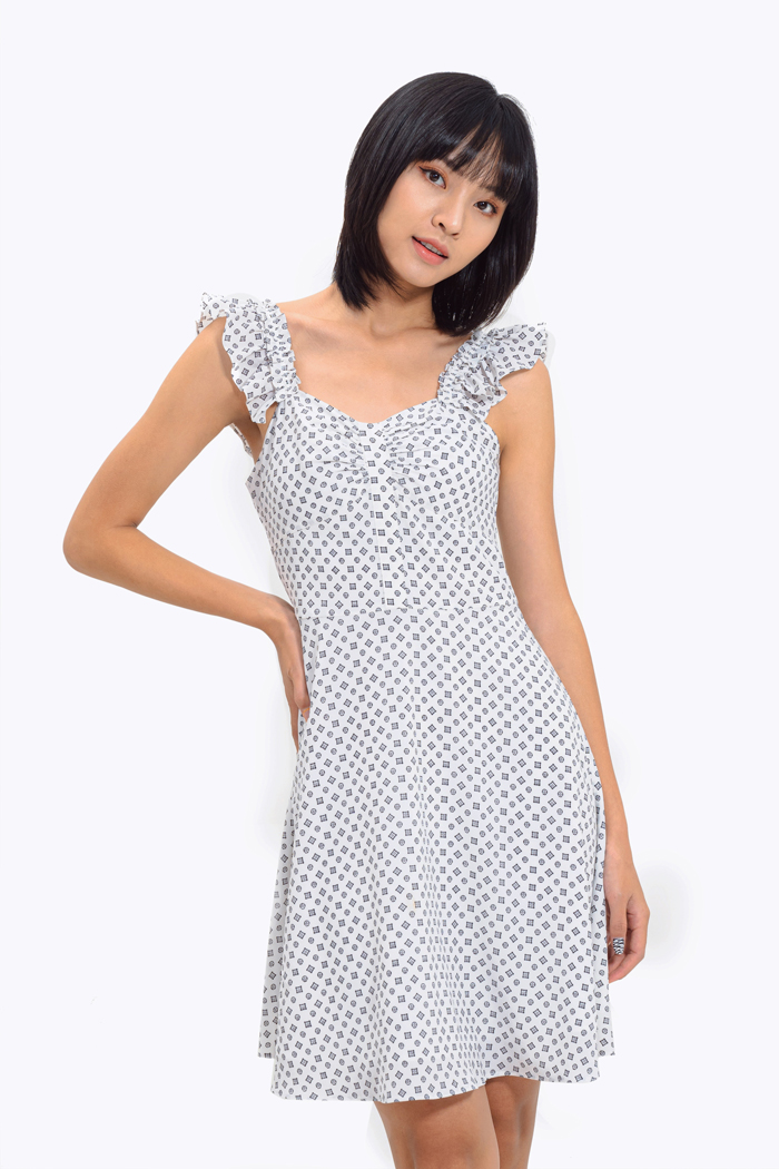 Đầm 2 dây bèo họa tiết lập thể
