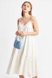  Đầm linen midi 2 dây xẻ V 