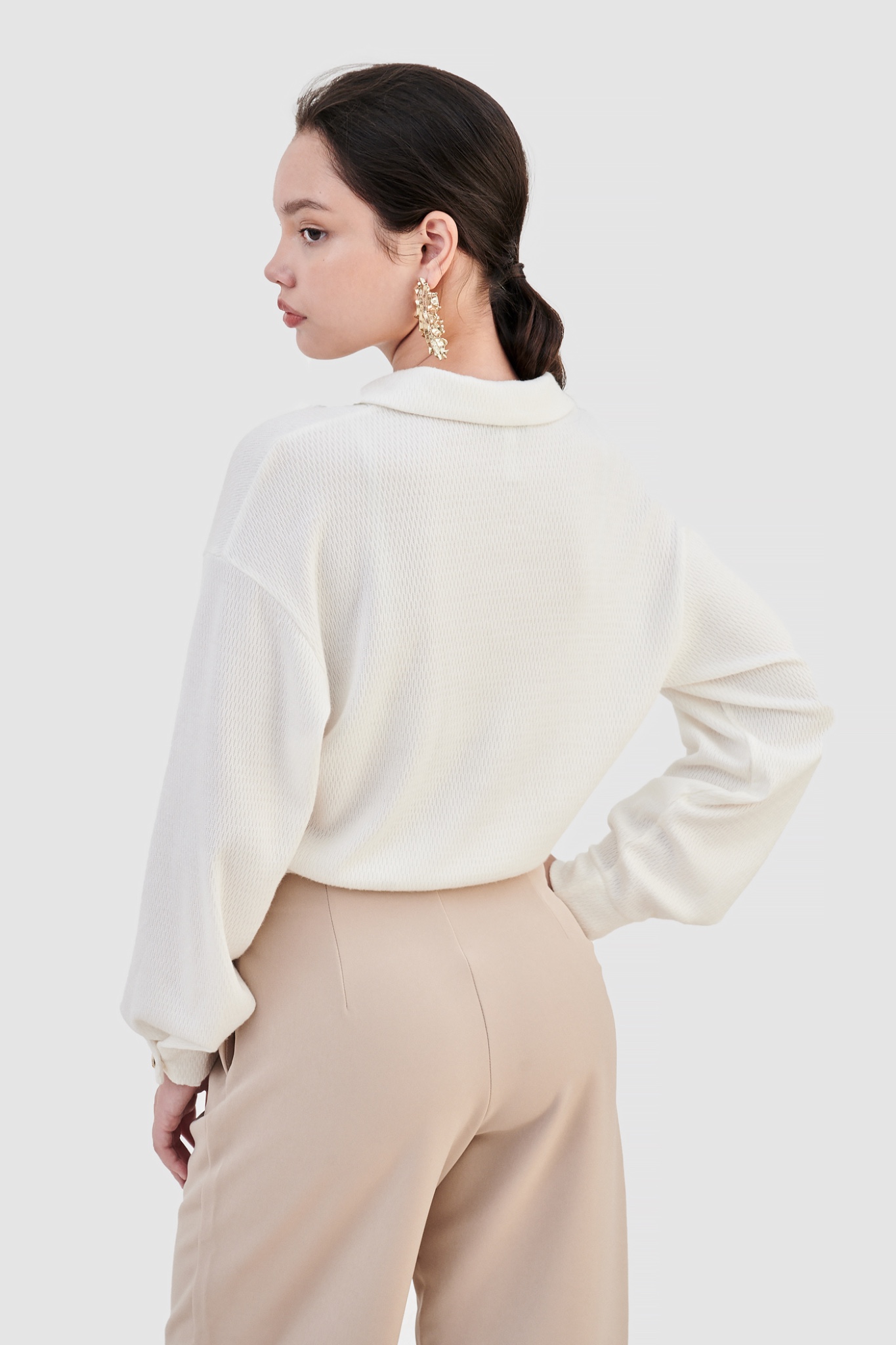 Áo knit crop cổ polo