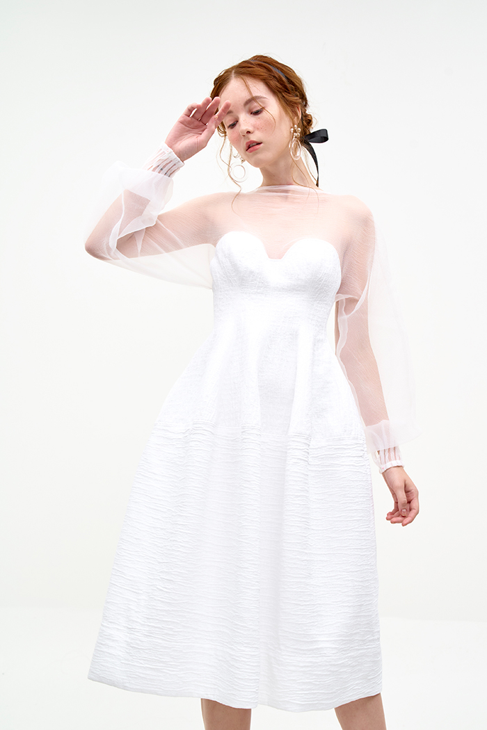 Đầm midi sheer cúp ngực hở lưng