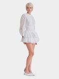  Đầm voan mini cổ tròn tay dài smocking eo 