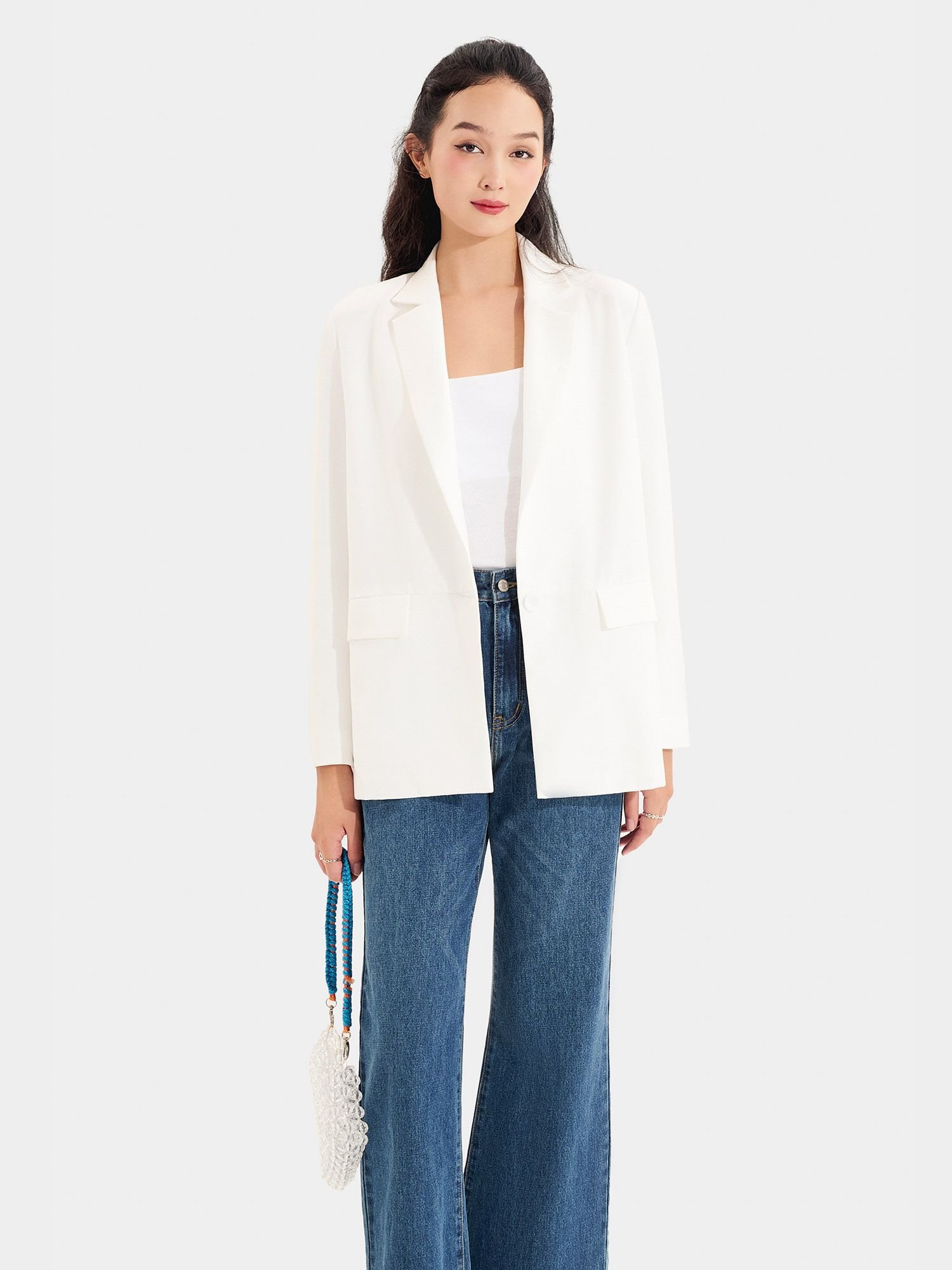  Áo blazer form cơ bản tay dài 2 túi 