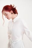  Áo sơ mi tay kiểu eo nhấn ly 