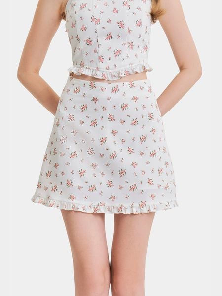  Váy mini kaki hoa form A lai phối bèo 