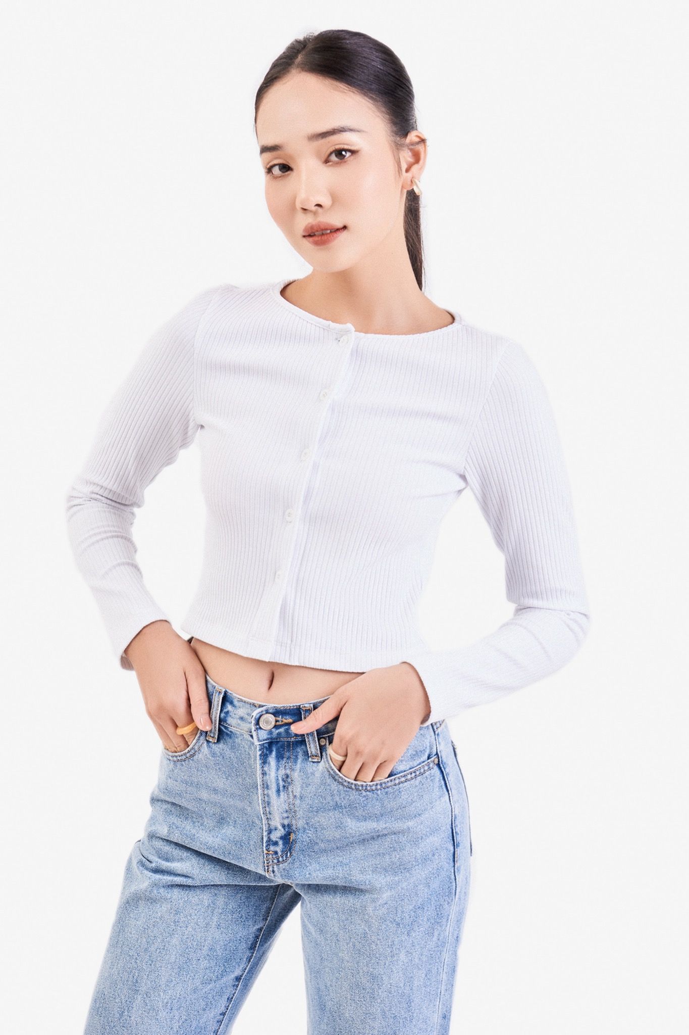  Áo cardigan tay dài cài nút 