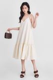  Đầm 2 dây midi linen hạ eo 