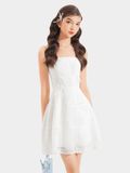  Đầm mini tơ thêu 2 dây đính nơ thân trước 