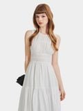  Đầm midi sát nách rút nhún ngực thun eo 