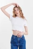  Áo thun gân croptop tay ngắn cuốn biên 