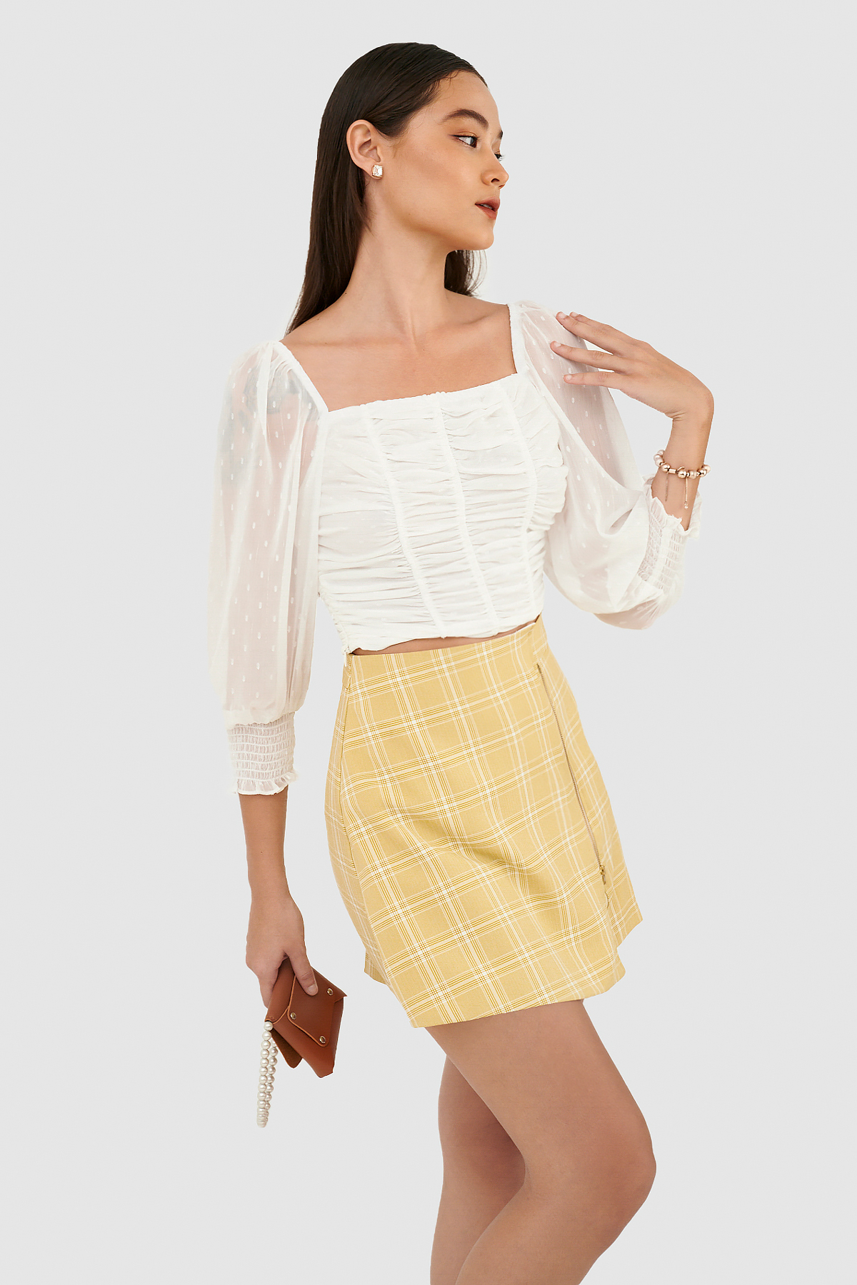 Áo kiểu nhún ngực tay dài smocking