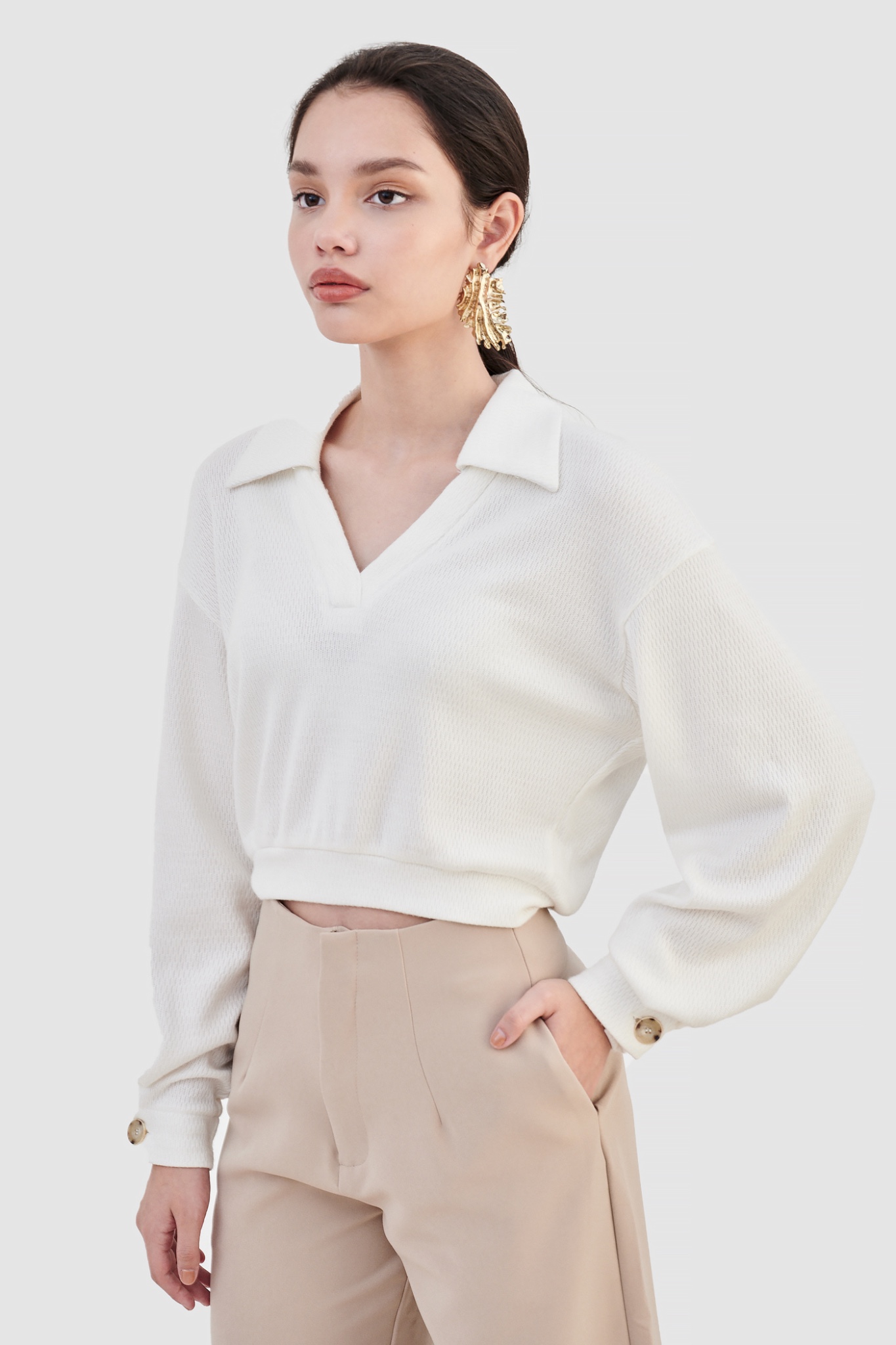Áo knit crop cổ polo