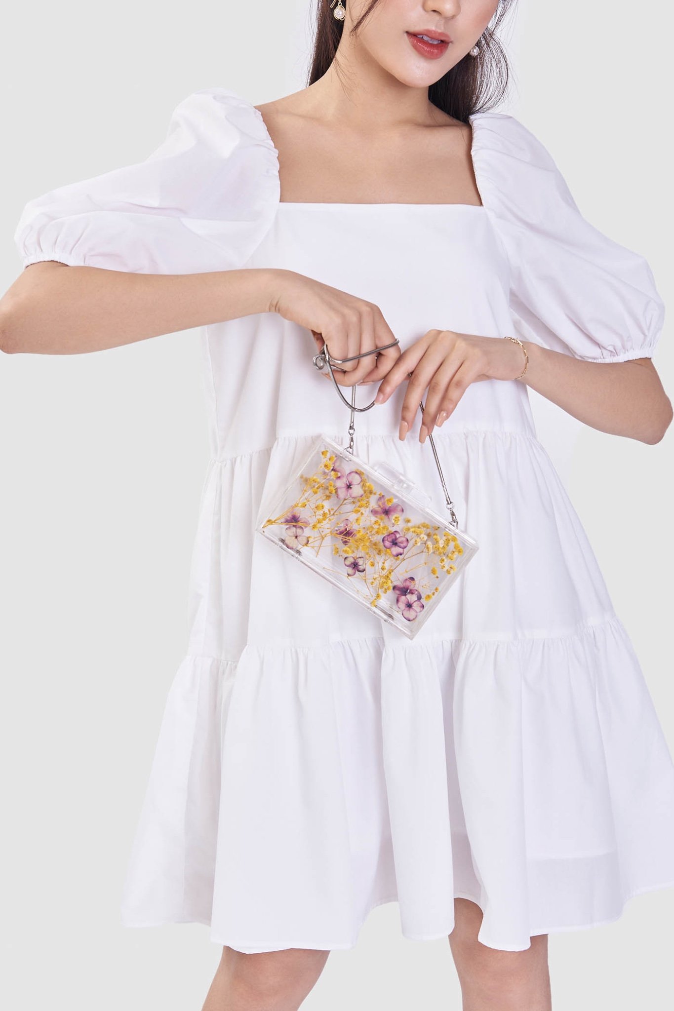 Đầm babydoll cotton cổ vuông 3 tầng