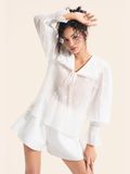  Áo kiểu form suông tay dài nhún cổ tay 