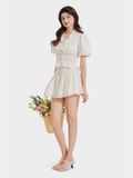  Áo linen tay phồng smocking cổ tim phối bèo đính nơ 