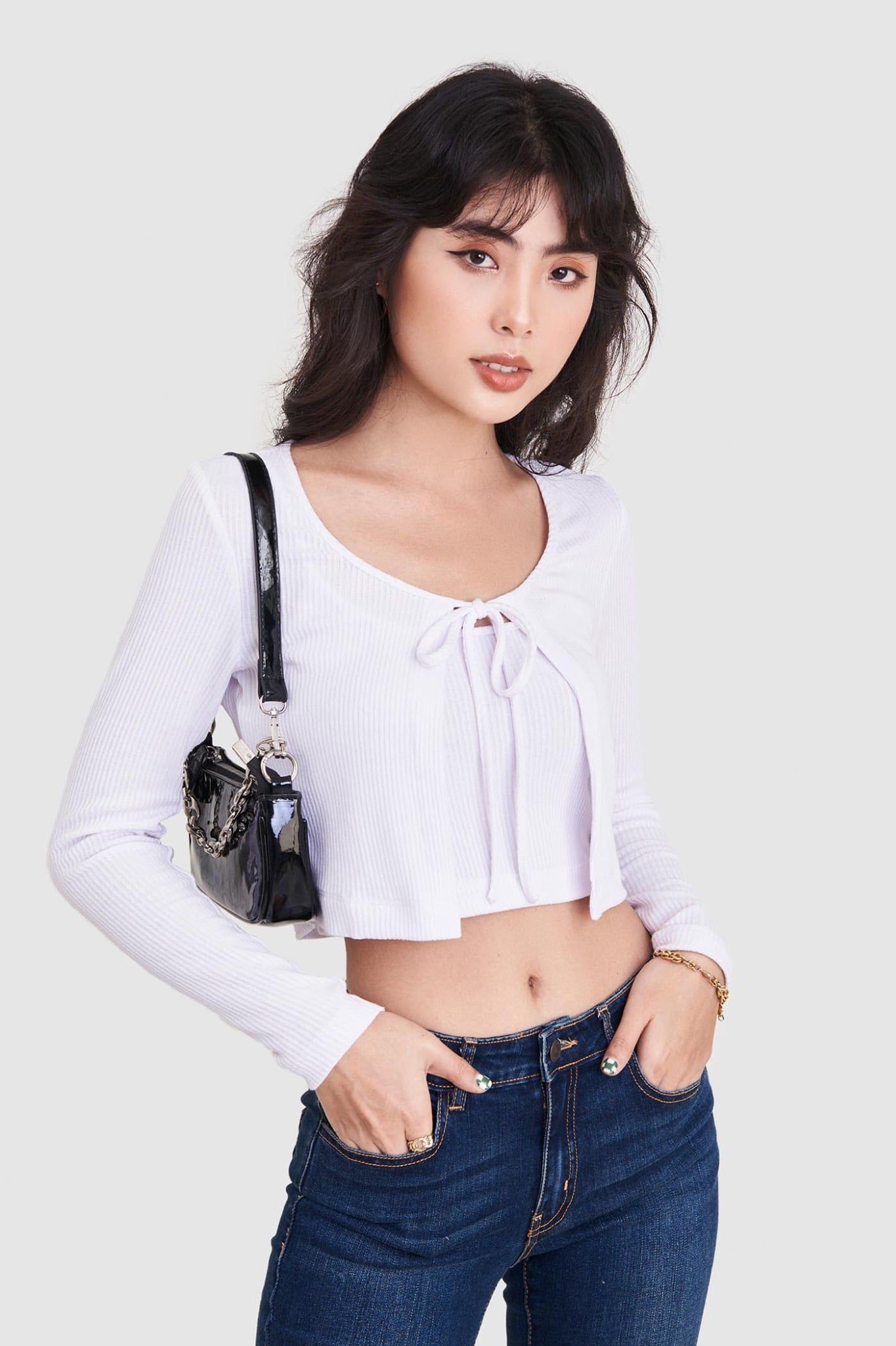  Áo cardigan thun thắt nơ 